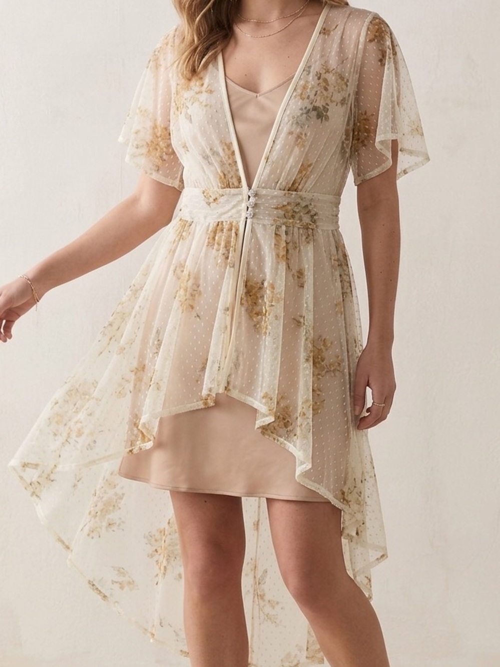 Maurices Floral V-Neck Mini High-Low‎ Sheer Dress Size Large